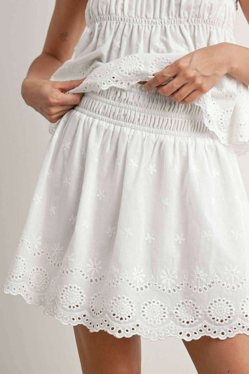 Eyelet Ruffle Smocked Skirt - BMS7764
