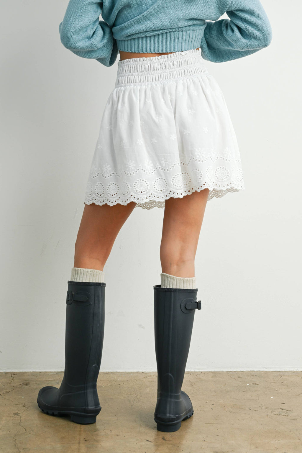 Eyelet Ruffle Smocked Skirt - BMS7764