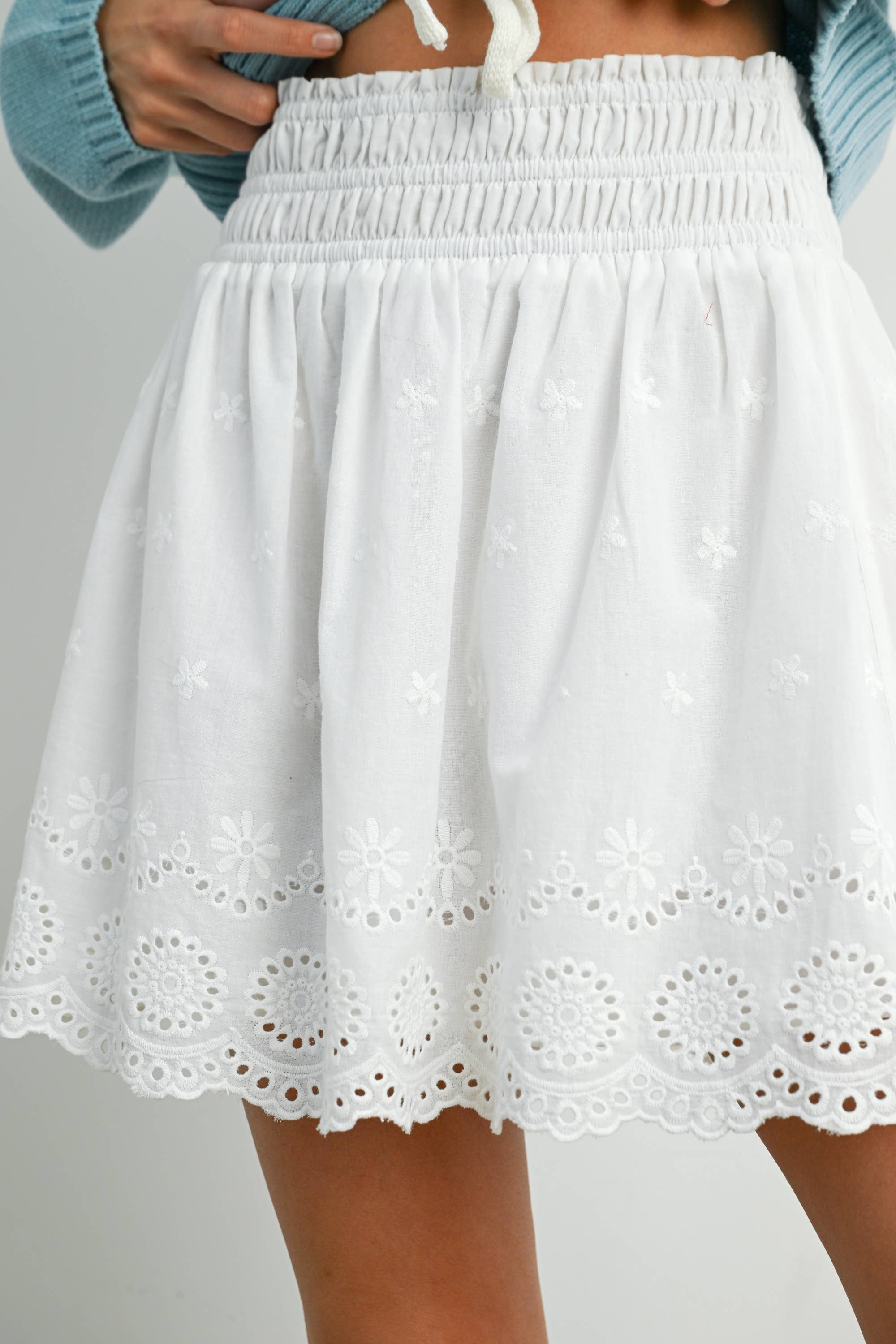Eyelet Ruffle Smocked Skirt - BMS7764