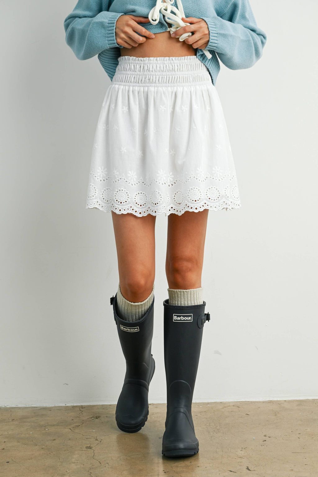 Eyelet Ruffle Smocked Skirt - BMS7764