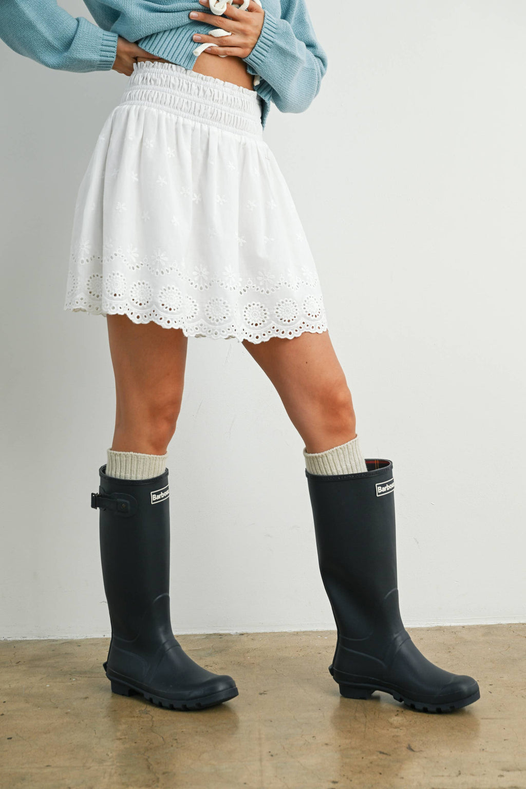 Eyelet Ruffle Smocked Skirt - BMS7764