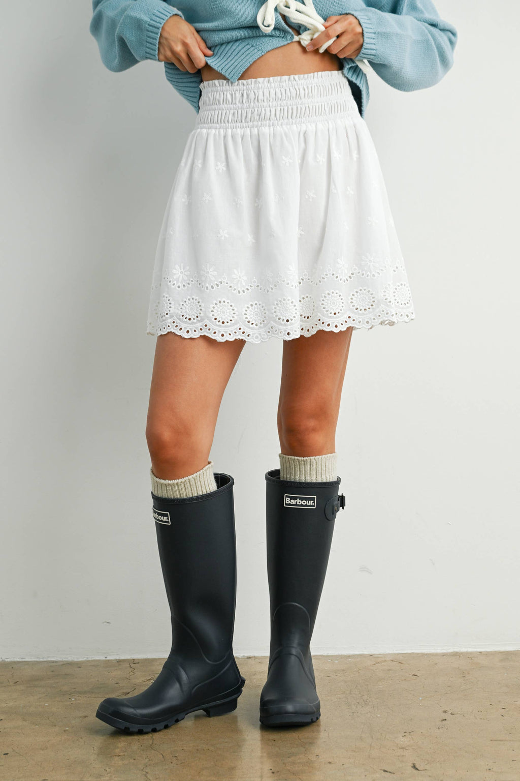 Eyelet Ruffle Smocked Skirt - BMS7764