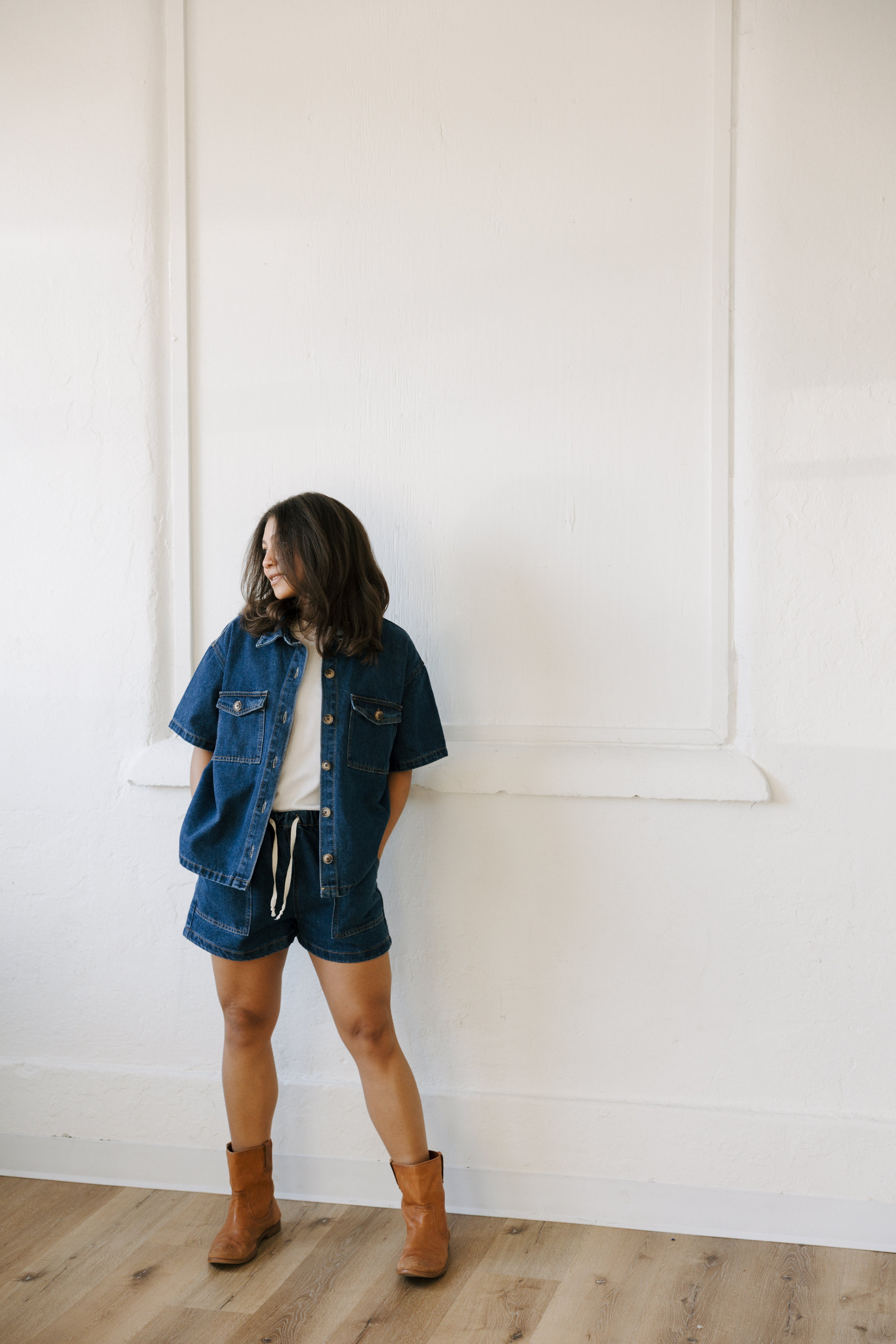 DRAWSTRING DENIM SHORTS