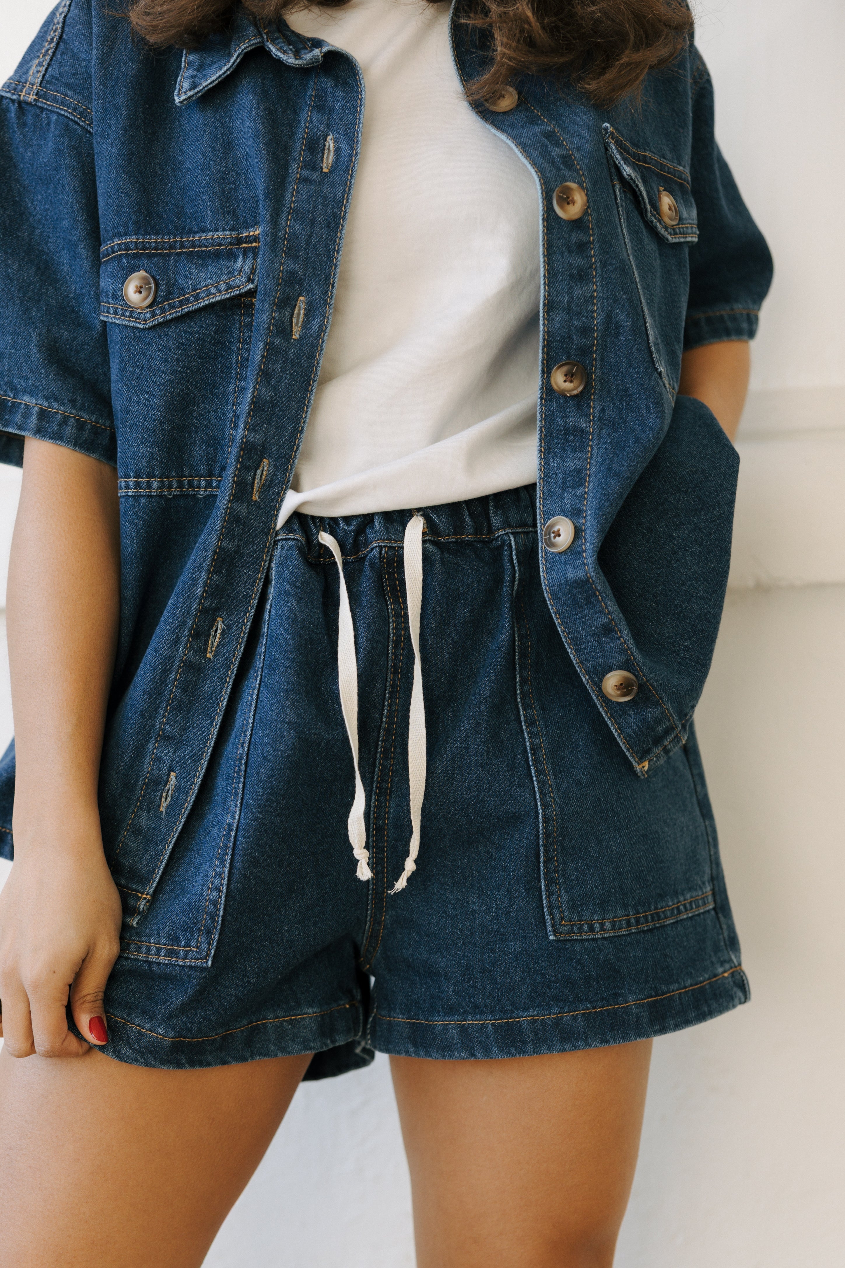 DRAWSTRING DENIM SHORTS