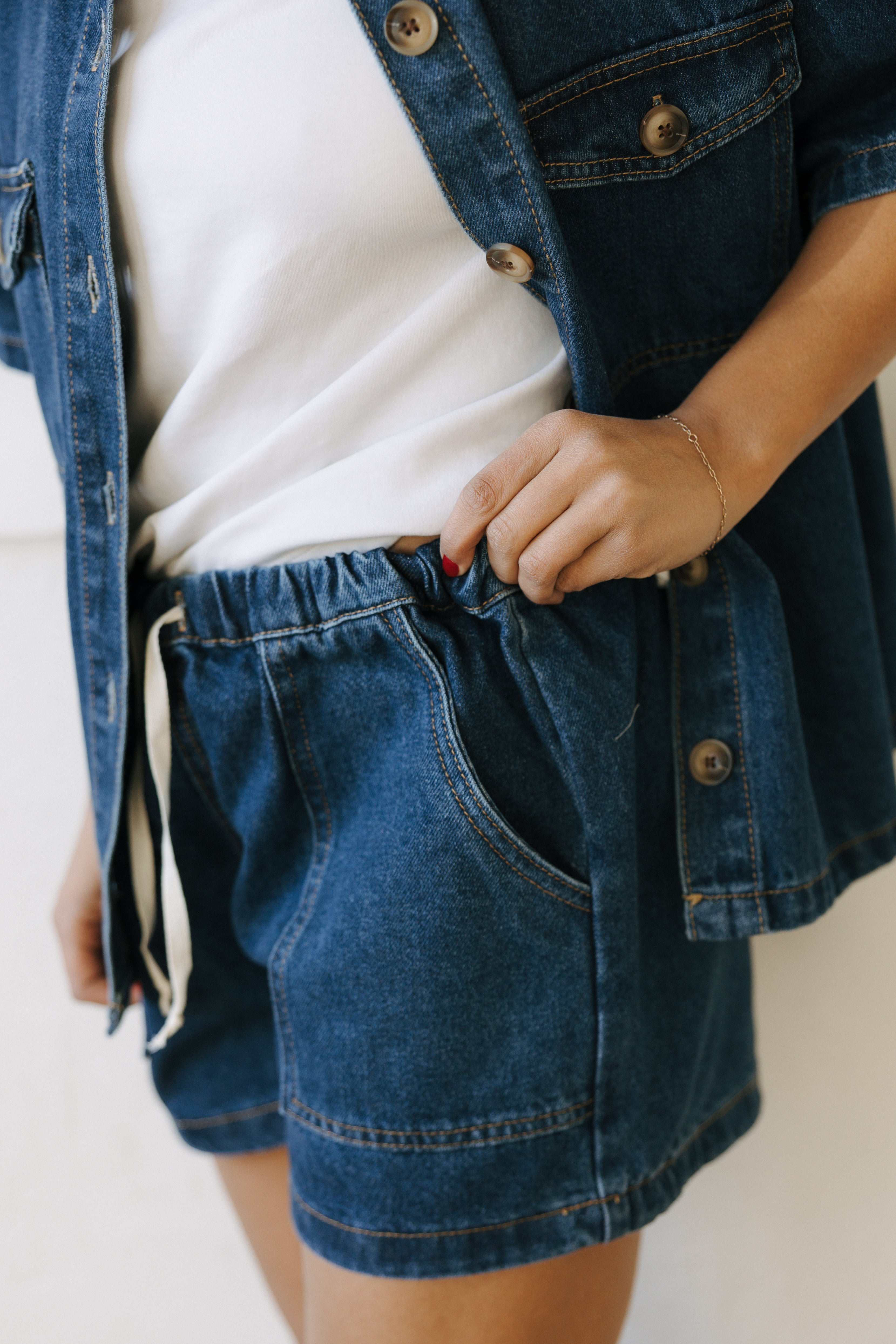 DRAWSTRING DENIM SHORTS