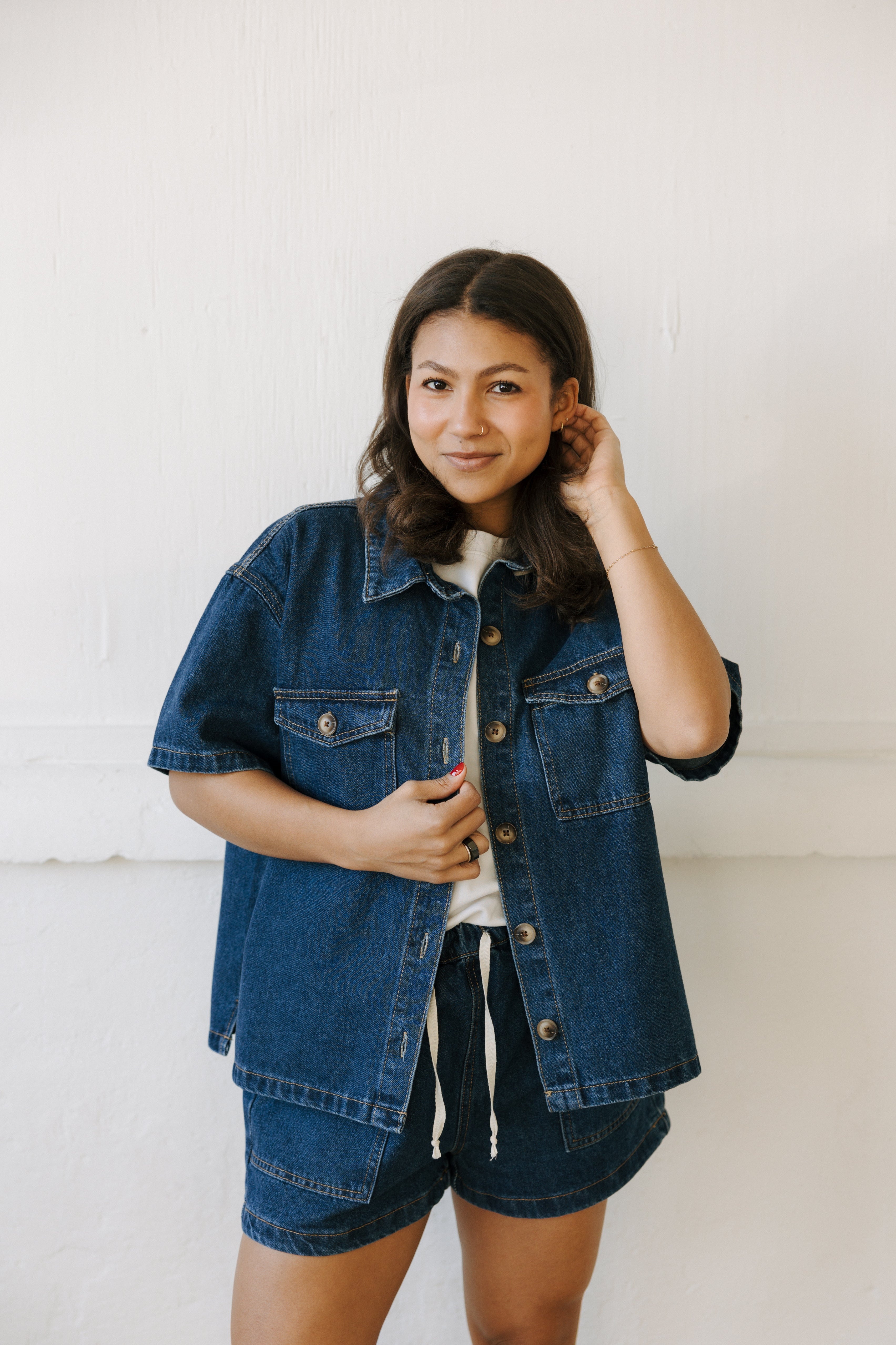 DRAWSTRING DENIM SHORTS