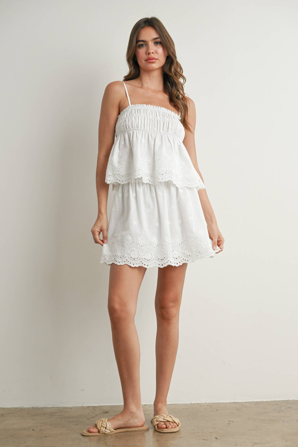 Eyelet Ruffle Smocked Skirt - BMS7764