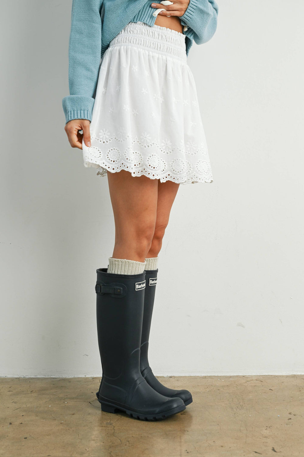 Eyelet Ruffle Smocked Skirt - BMS7764