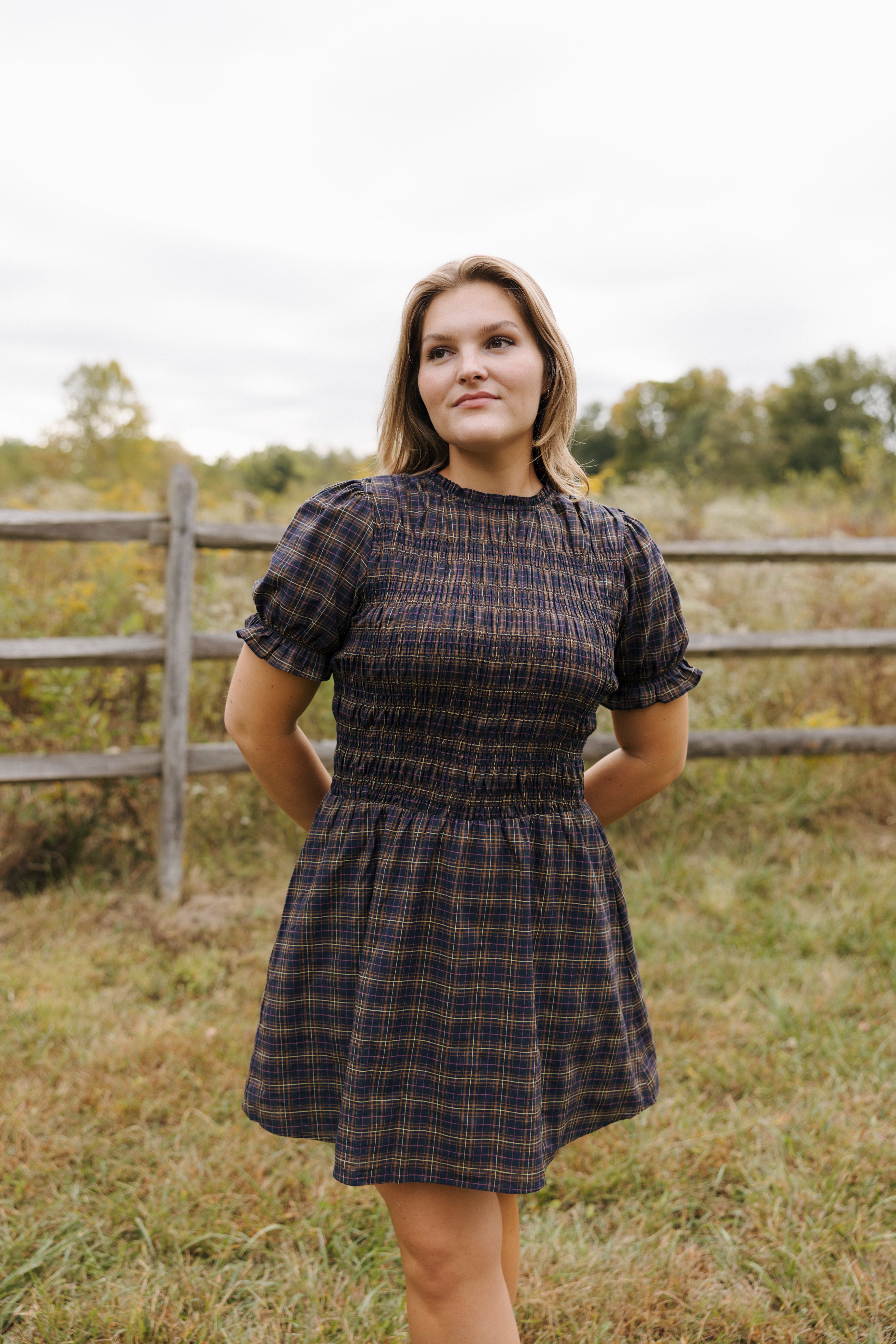 EDINBURGH SMOCKED MINI DRESS